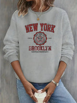 Women's Casual USA Print Pullover Sweatshirt Geometric Design Long Sleeve Round Neck Machine Washable Regular Fit for Autum