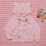 Japanese Cute Coat Embroidery Rabbit Ear Hooded Subculture Kawaii Y2k Tops Casual Fashion Sweet Coats Ropa Mujer Women Clothing