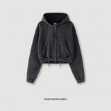 ZODF Retro 2025 Winter Women Short Zipper Hoodies Female Girls Loose 355gsm Thick Fleece Hooded Zip-up Coat Streetwears HY0448