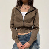 Vintage Cropped Jackets for Women Harajuku Casual Slim Fit Zipper Coat Y2K Streetwear Long Sleeve Outerwear Autumn