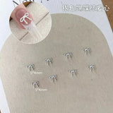 2Sizes Bowtie Love Nail Parts Nail Charms Korea Mini Silver Ribbon Bow tie Alloy Nail Art Accessories 3D Luxury Nail Decorations
