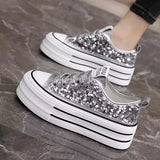 Woman Platform Sneakers Wedge Shoes Female Spring Autumn Sequins Bling Casual Shoes Ladies Thick-soled Canvas Shoes