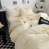 Washed Cotton Bed Linen Bedding Set 4 Pieces Bed Sheets Set Solid Color Comforter Cover Couple Queen King Size Bed Quilt Cover