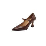 NEW Spring/Autumn Women Pumps Genuine Leather Shoes for Women Pointed Toe Thin Heel Shoes Shallow Buckle Strap Mary Janes Shoes