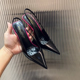 New Patent Leather Pointed Back Hollow Thin Heel Women's Sandals High Heels Thin Heel Sexy Back Hollow Temperament Single Shoe