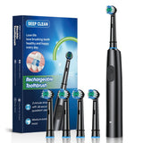 Electric Rotating Toothbrush Deep Clean Whitening Teeth for Adult Rechargeable Toothbrush with 4/8pcs Replacement Heads