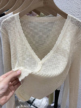 Summer Short Ice Silk Knitted Sun Protection Cardigan Women's Thin Suspender Skirt Layered Gauze Jacket Air-conditioned Cover Up