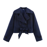 SLTNX 2026 New Women's British Wind Trench Coat Style Double-breasted Long Sleeve Belt Lapel Jacket Short Coat