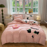 Cute Cat  Bedding Set For adults kids Brown pink Lovely Bed Sheet set With Pillowcases Colorful King Queen Full size