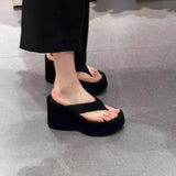 Women Slippers Height Increase Thick Soled Flip Flops Women's Summer Outside Pinch Feet Slippers Women Wedge Heel Sandals