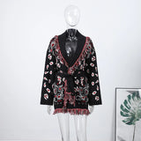 Casual Printed Cardigans Women Tassel Lace Up V-neck Full Sleeve Loose Knit Coat Female 2026 Autumn Fashion Lady Outwears