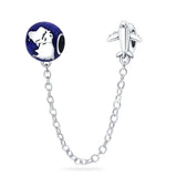 S925 Silver Plated Star Moon Safety Chain Charms Beads Fit Original Bracelet Fine DIY Birthday Jewelry