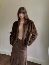 Lautaro Autumn Winter Short Brown Thick Warm Soft Faux Mink Fur Coat Women Stand Collar Elegant Luxury Chic Fluffy Jacket 2025