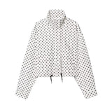 MUJER Polka Dot Bomber Jackets for Women Oversized Cropped Jacket Woman Long Sleeve Women's Jacket Fashion Winter Coat Female