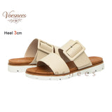 Adjustable Square Buckle Women Slide Sandals Two Strap Platform Slippers Low Heel Soft Sole Summer Open Toe Walking Casual Shoes