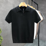 2026 Men's Summer Polo Shirt Korean Style Slim Wrinkle Resistant Collar Solid Color T-Shirts Casual Thin Sleeve Trendy Knit Tops