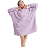 Winter Warm Unisex Double-faced Fleece Hooded Sweatshirts Casual Loose Long Thicken Pocket Pullover Batwing-sleeved Home Clothes