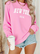 Women's Casual USA Print Pullover Sweatshirt Geometric Design Long Sleeve Round Neck Machine Washable Regular Fit for Autum