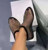 Luxury brand Women's New Round Toe Flat Bottom Slippers Hollow Short Boots Water Diamond Sexy Flat Bottom Banquet  Sandals