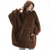 Winter Warm Unisex Double-faced Fleece Hooded Sweatshirts Casual Loose Long Thicken Pocket Pullover Batwing-sleeved Home Clothes