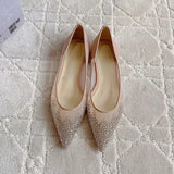 Women's high heels and single shoes for spring and summer  new mesh diamond fashion banquet pointed women's shallow mouth shoes