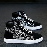 Street Style Fashion Sneakers Mens Casual Shoes Flat Breathable High top Black Red Brand Male Footwear