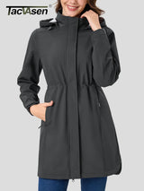 TACVASEN Women's Long Hooded Jacket Fleece Lined Softshell Jacket Waterproof Windproof Hiking Jacket Rain Coat Windbreaker Parka