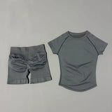 2 Pcs HISTELLO Sports Gym Sets Short Sleeve Seamless Yoga Clothing Fitness Set Women Workout Running Sports Short Leggings Suit