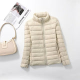 Women Short Puffer Jacket 2025 New Fashion Stand Collar Lightweight Water-Resistant Packable Female Down Parka Casual Coat