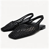 Weave Mesh Breathable Mules Sandals for Women Summer New Slingback Beach Shoes Casual Square Toe Fashion Ballet Flats Ladies