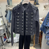 Retro Denim Military Jacket Women Vintage Solid Single Breasted Stand Collar Slim Short Jackets 2026 Lady Daily Street Outerwear