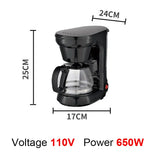 110V Automatic Electric Espresso Coffee Maker Cafe Drip American Latte Coffee Brewing Machine Household Mini Glass Boiler Teapot
