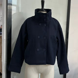 Fashion Short Woolen Coat For Women Stand Collar Full Sleeve Loose Zipper Jacket Female 2025 Spring Autumn Solid Lady Outwear