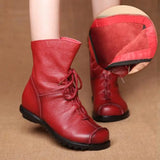 Genuine Leather Plush women's short Boots Retro Casual Autumn Winter Women Boots Waterproof warm Snow boots Plus Size 42