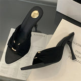 Eilyken Summer Woman Slippers Fashion Open Toe Thin High Heels Shoes Street Style Stripper Party Slides Zapatos De Mujer