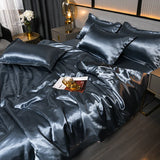 A/B Double-Sided Color Bedding Set Silky Satin Duvet Cover Bed Sheet Pillowcase Luxury Bedsheet King Queen Double Twin Size