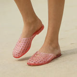 Summer Ladies Flat Bottom Hollow Comfortable Jelly Sandals Crystal Plastic Beach Slippers Breathable Slip-On Shoes