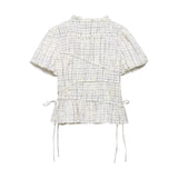 KONDALA Chic Embroidery Plaid Skirt Set Women Trendy 2026 Spring Summer Holidays Casual Set Puff Sleeve Shirts, A-Line Skirts