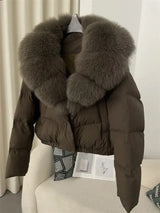 Down Jacket Women Short Puffer Jacket Thick New Big Natural Real Fox Fur Coat  Autumn Winter Female White Duck Down Coat Feather
