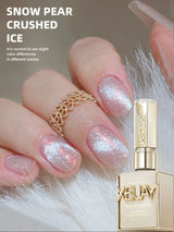 15ml Snow Pear Crushed Ice Cat Eye Gel Nail Polish,  Shiny Bubble-Free UV/LED Quick-Drying Gel Suitable For Nail Art DIY Design