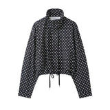 TARUXY Fashion Polka Dot Print Jacket Coat Women's Stand Collar Long Sleeved Workwear Coat Ins Hot Short Casual Female Jackets