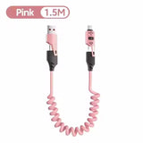 4 in 1 65W Spring Short Data Cable 6A USB Type C Spring Telescopic Quick Charger Wire Spring USB Cable for iPhone 16 15 14 13