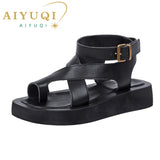 AIYUQI Sandals Women Genuine Leather 2026 Summer New Clip Toe Sandals Ladies Roman Women Shoes Muffin Sandals WHS MTO