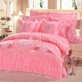 Luxury Wedding Bedding Sets Queen King Size Pink Princess Lace Bedcover Set Jacquard Duvet Cover Bed Sheet Pillowcases
