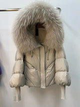Women Winter Goose Down Jackets Real Fox Fur Collar Hooded Thick Natural Raccoon Fur Female Outwear Warm Loose Puffer Coats