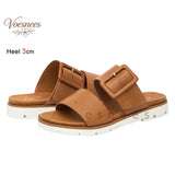 Adjustable Square Buckle Women Slide Sandals Two Strap Platform Slippers Low Heel Soft Sole Summer Open Toe Walking Casual Shoes