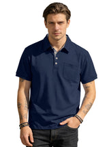 Men's Casual Business Polo Shirt Lapel Collar Chest Pocket Loose Short Sleeve Summer Daily Wear 2026 Summer New Men's Polo Shirt