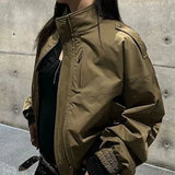 Vintage Cropped Jackets Women Harajuku Casual Slim Fit Zipper Coat Y2K Streetwear Long Sleeve Outerwear Autumn New Arrival