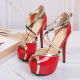 Luxury Super High Heels Sandals Women Sexy Hollow Out Peep Toe Buckle Strap Platform Pumps Plus Size Shoes 46 Pole Dance Heels