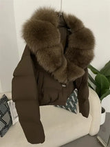 Down Jacket Women Short Puffer Jacket Thick New Big Natural Real Fox Fur Coat  Autumn Winter Female White Duck Down Coat Feather